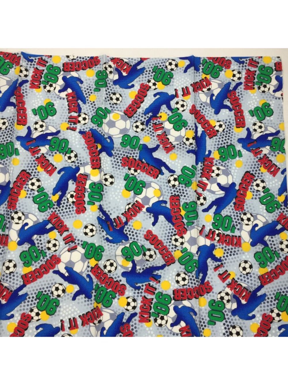 FQ Quilting Fabric Fat Quarter Soccer Balls '06 Kick It 90 Red Blue Green Yellow
